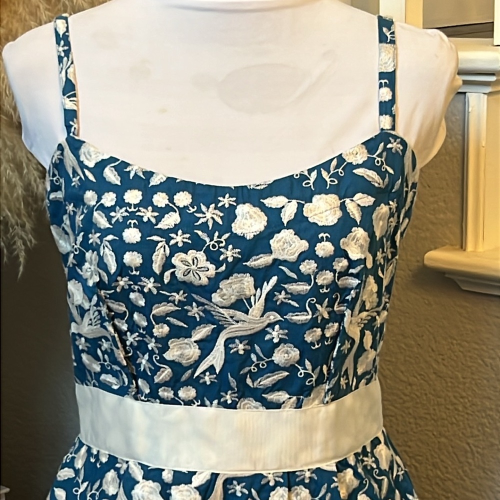 Darling Betsey Johnson Embroidered Blue White Dove Dress Size 8 - Picture 3 of 9